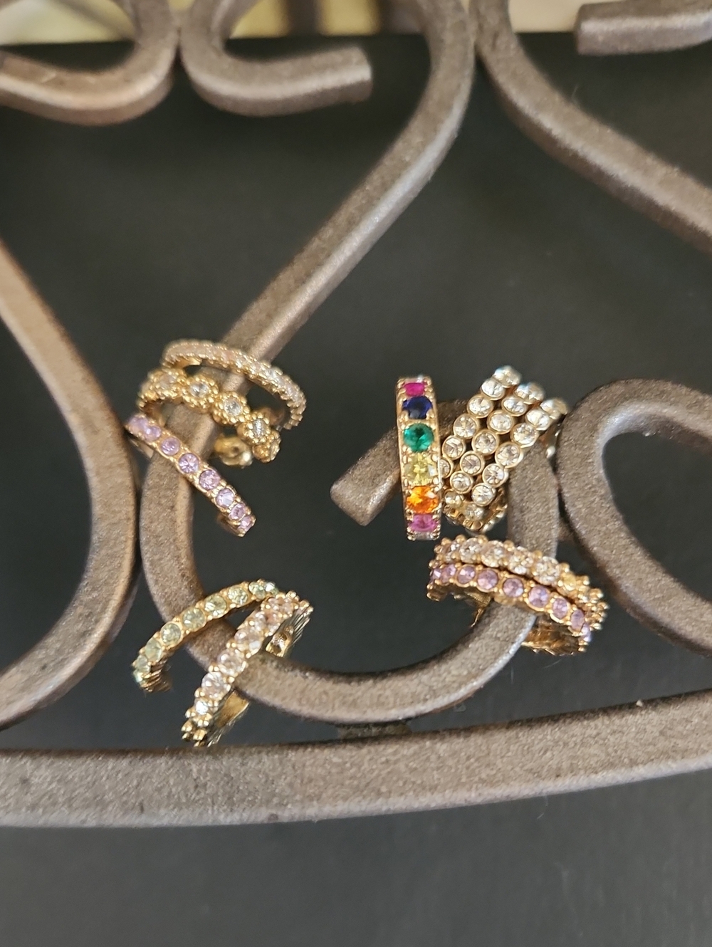 BaubleBar Lot Of 9 Gold Multicolor Crystal Earing Cuffs. Faux Piercings